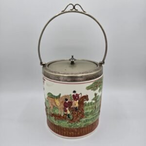 Antique Wedgwood Queensware Fox Hunting Biscuit Barrel – Hand Painted ‘John Peel’ Jar EPNS Lid